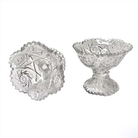 Cut / Pressed Clear Glass Vintage Pedestal Candy Dish SET OF 2 - Picture 2 of 6